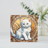 Alphonse Mucha Style Cat Einladung (Stehend Vorderseite)