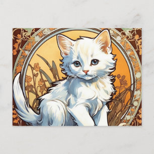 Alphonse Mucha Style Cat Feiertagspostkarte