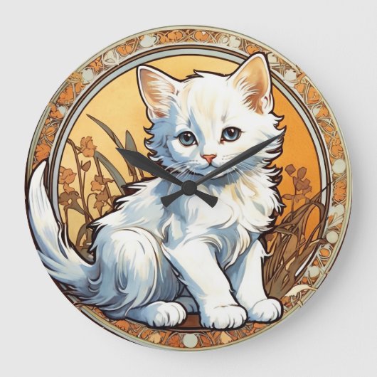 Alphonse Mucha Style Cat Große Wanduhr (Vorderseite)