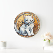 Alphonse Mucha Style Cat Große Wanduhr (Zuhause)