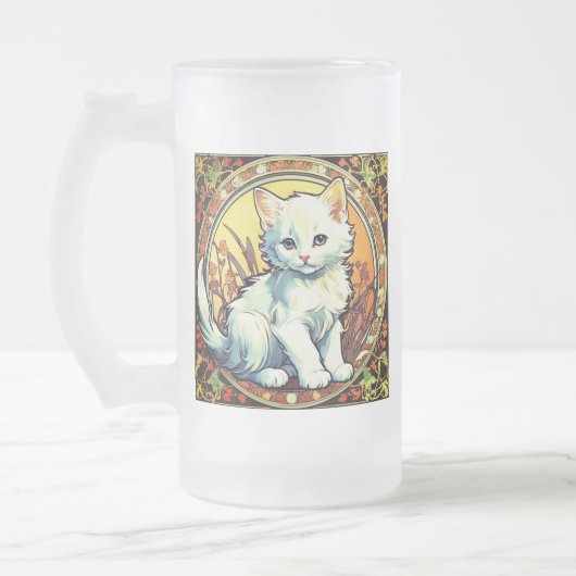 Alphonse Mucha Style Cat Mattglas Bierglas (Links)