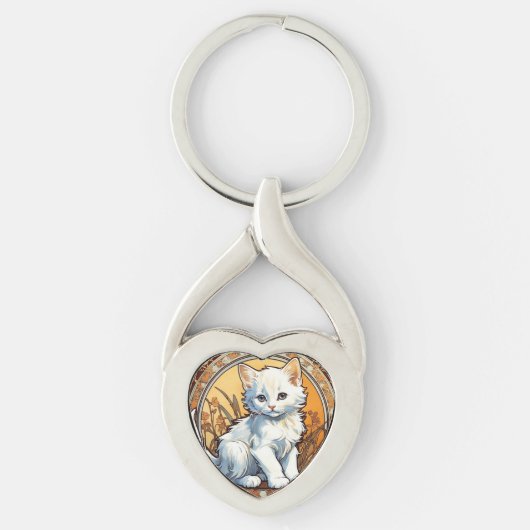 Alphonse Mucha Style Cat Schlüsselanhänger (Vorderseite)