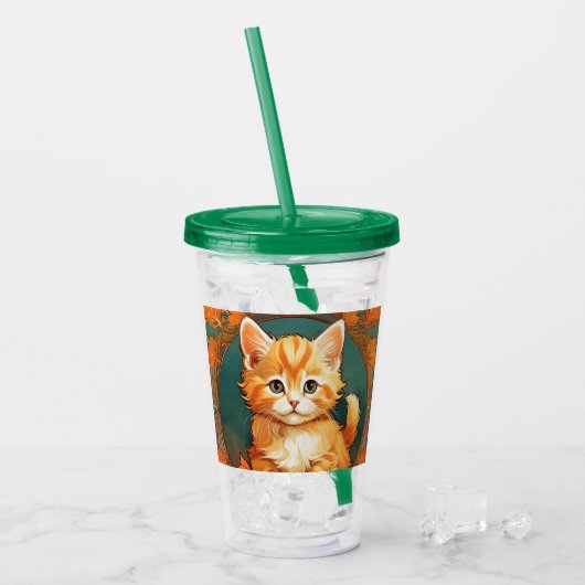 Alphonse Mucha Style Orange Cat Acryltrinkbecher (Vorderseite Ice)