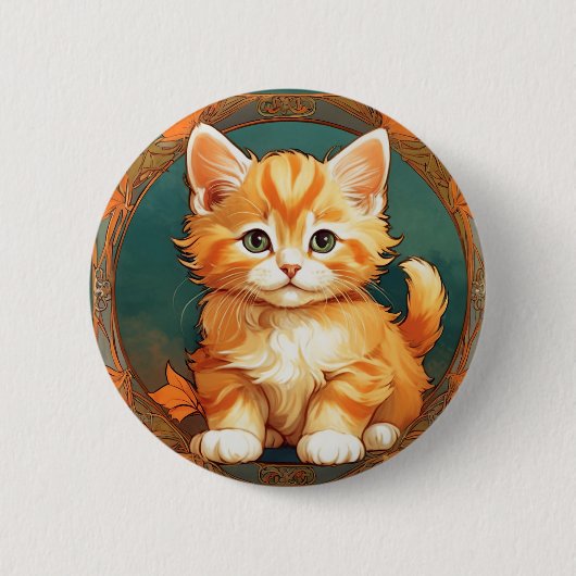 Alphonse Mucha Style Orange Cat Button (Vorderseite)