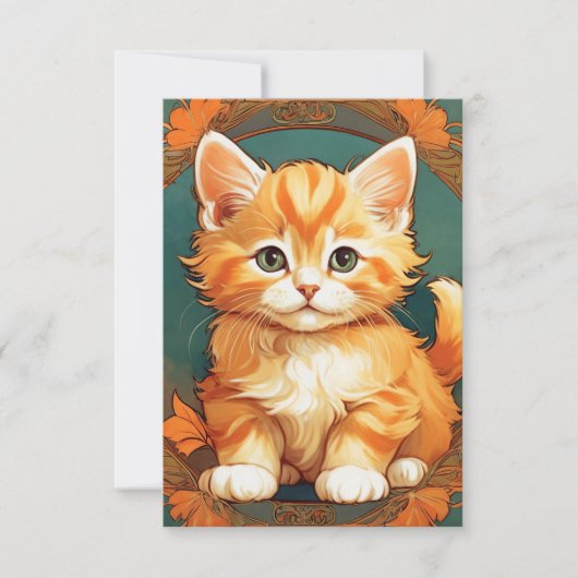 Alphonse Mucha Style Orange Cat Card (Vorderseite)