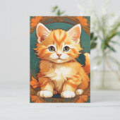Alphonse Mucha Style Orange Cat Card (Stehend Vorderseite)
