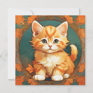 Alphonse Mucha Style Orange Cat Einladung