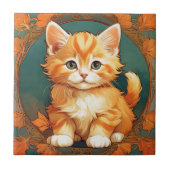 Alphonse Mucha Style Orange Cat Fliese (Vorderseite)