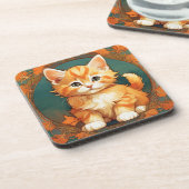 Alphonse Mucha Style Orange Cat Getränkeuntersetzer (Linke Seite)
