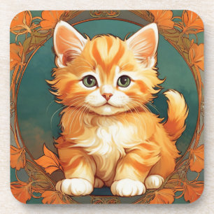 Alphonse Mucha Style Orange Cat Getränkeuntersetzer