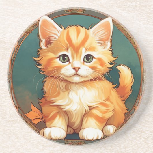 Alphonse Mucha Style Orange Cat Getränkeuntersetzer (Vorne)
