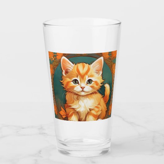 Alphonse Mucha Style Orange Cat Glas (Vorderseite)