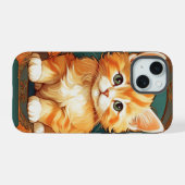 Alphonse Mucha Style Orange Cat iPhone 15 Hülle (Rückseite (Horizontal))