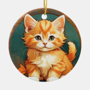Alphonse Mucha Style Orange Cat Keramik Ornament