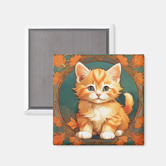 Alphonse Mucha Style Orange Cat Magnet (Vorderseite/Rückseite)