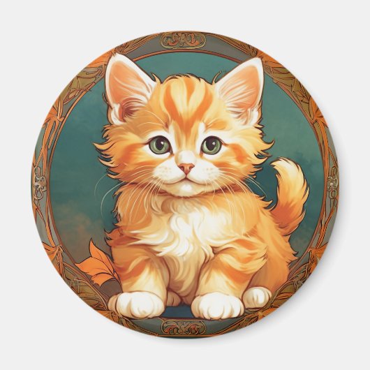 Alphonse Mucha Style Orange Cat Magnet (Vorne)