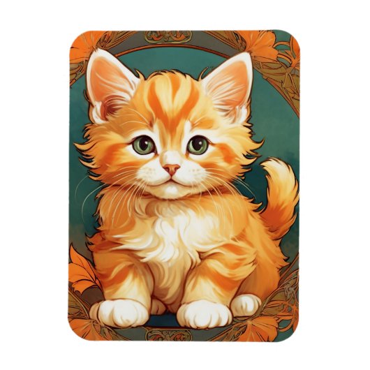 Alphonse Mucha Style Orange Cat Magnet (Vertikal)