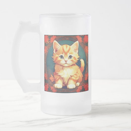 Alphonse Mucha Style Orange Cat Mattglas Bierglas (Links)