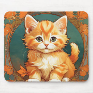 Alphonse Mucha Style Orange Cat Mousepad