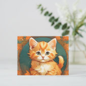 Alphonse Mucha Style Orange Cat Postkarte (Stehend Vorderseite)