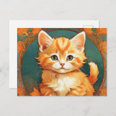 Alphonse Mucha Style Orange Cat Postkarte (Vorne/Hinten)
