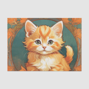 Alphonse Mucha Style Orange Cat Seidenpapier