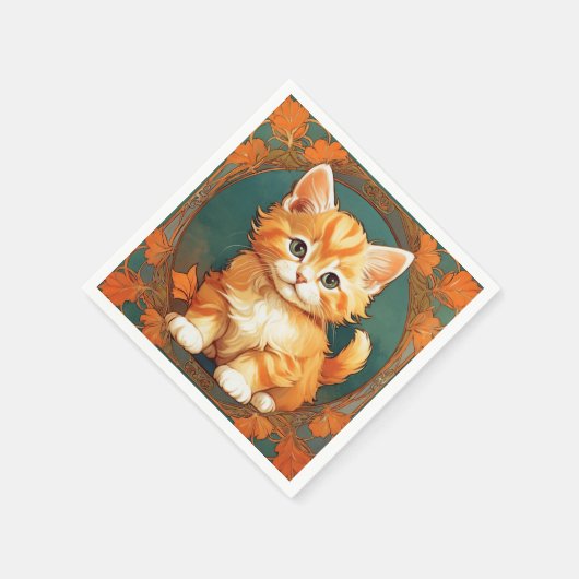 Alphonse Mucha Style Orange Cat Serviette (Ecke)