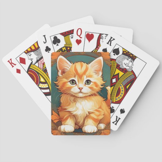 Alphonse Mucha Style Orange Cat Spielkarten (Rückseite)
