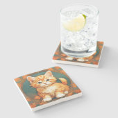 Alphonse Mucha Style Orange Cat Steinuntersetzer (Seitenansicht)