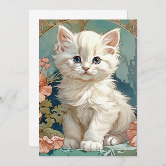 Alphonse Mucha Style White Cat Ankündigung (Vorne/Hinten)