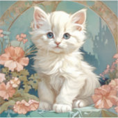 Alphonse Mucha Style White Cat Aufkleber (Vorderseite)