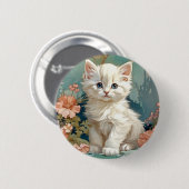 Alphonse Mucha Style White Cat Button (Vorne & Hinten)