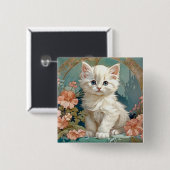 Alphonse Mucha Style White Cat Button (Vorne & Hinten)