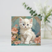 Alphonse Mucha Style White Cat Einladung (Stehend Vorderseite)