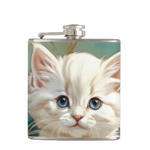 Alphonse Mucha Style White Cat Flachmann