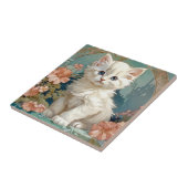 Alphonse Mucha Style White Cat Fliese (Seite)
