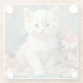 Alphonse Mucha Style White Cat Glasuntersetzer (Rückseite)