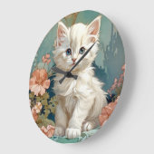 Alphonse Mucha Style White Cat Große Wanduhr (Winkel)