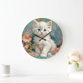 Alphonse Mucha Style White Cat Große Wanduhr (Zuhause)