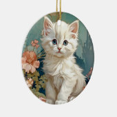 Alphonse Mucha Style White Cat Keramik Ornament (Rechts)