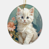 Alphonse Mucha Style White Cat Keramik Ornament (Links)