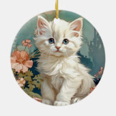 Alphonse Mucha Style White Cat Keramik Ornament (Hinten)