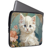 Alphonse Mucha Style White Cat Laptopschutzhülle (Vorne Rechts)