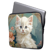 Alphonse Mucha Style White Cat Laptopschutzhülle (Vorderseite Links)
