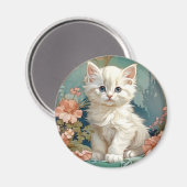 Alphonse Mucha Style White Cat Magnet (Vorderseite/Rückseite)