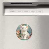Alphonse Mucha Style White Cat Magnet (In Situ (Geschirrspüler))