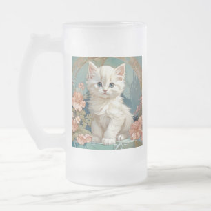 Alphonse Mucha Style White Cat Mattglas Bierglas