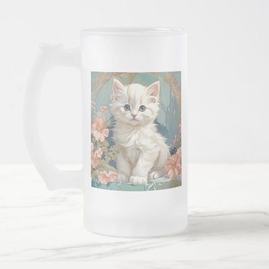 Alphonse Mucha Style White Cat Mattglas Bierglas (Links)