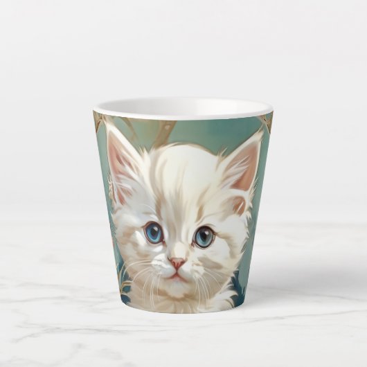 Alphonse Mucha Style White Cat Milchtasse (Vorderseite)