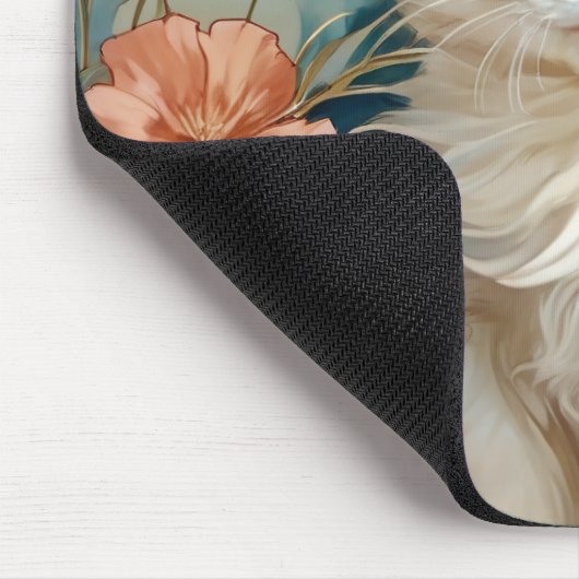 Alphonse Mucha Style White Cat Mousepad (Ecke)